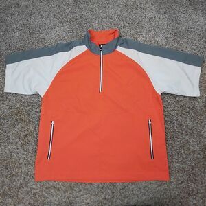 FootJoy Windbreaker Shirt Jacket Mens Large Orange 1/2 Zip Pockets Golf Pullover